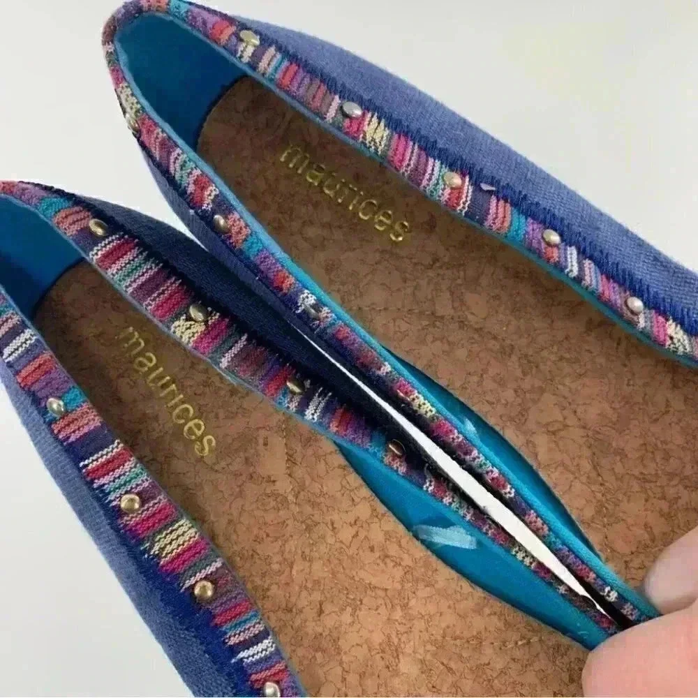 Maurices flats size 11 denim blue Espadrilles tribal print ballet loafers